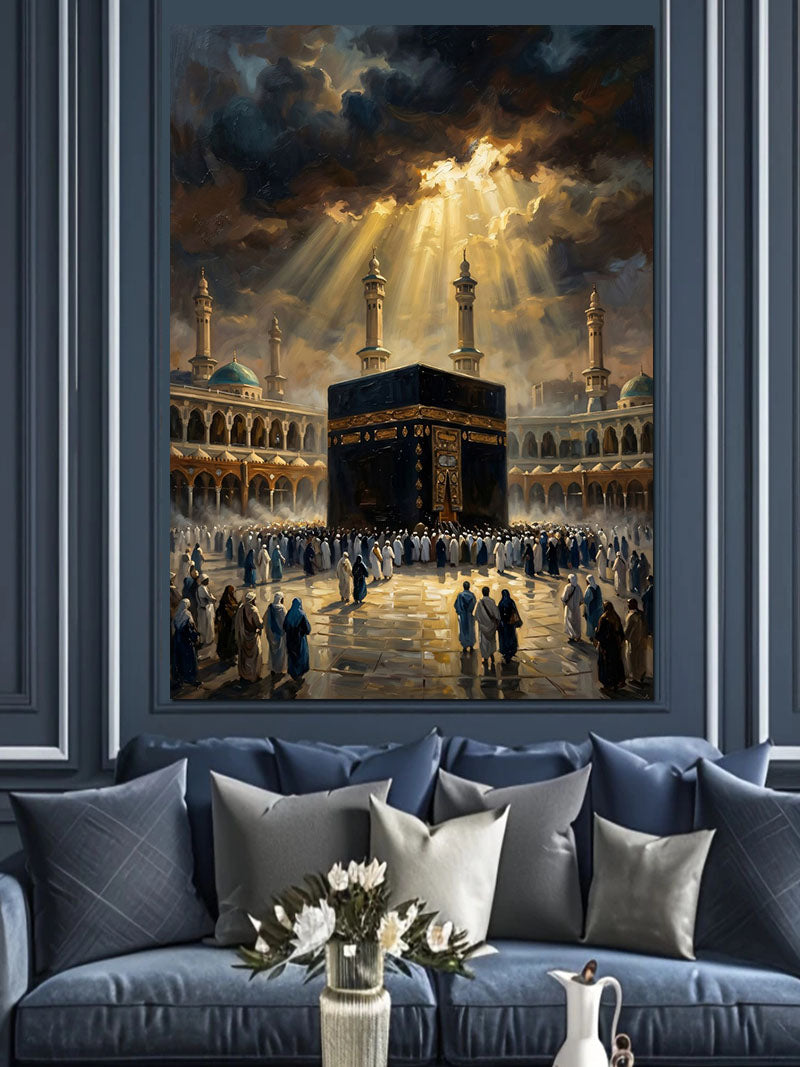 Kabe ve Işık Huzmeli Hac Kanvas Tablo