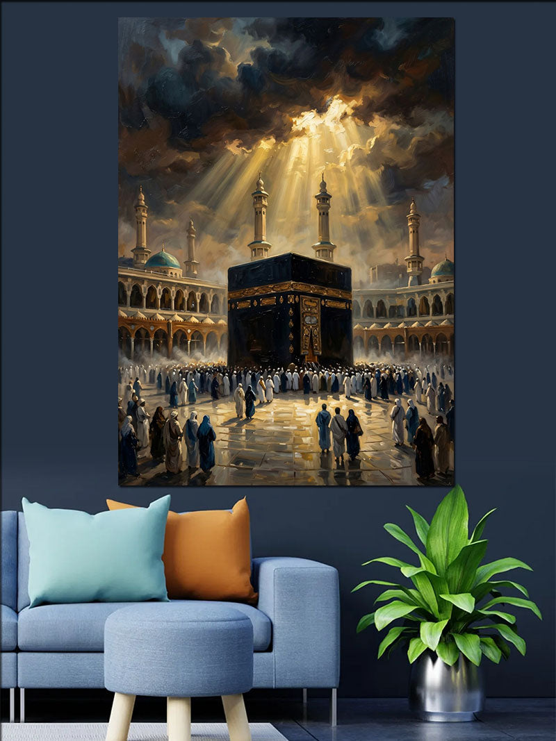 Kabe ve Işık Huzmeli Hac Kanvas Tablo