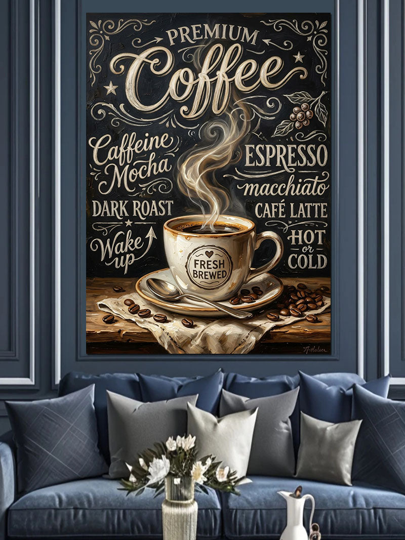 Premium Coffee Buharlı Kupa Afişi Kanvas Tablo