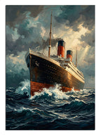 Fırtınalı dalgalı denizde seyreden Titanic gemisi tablosu.