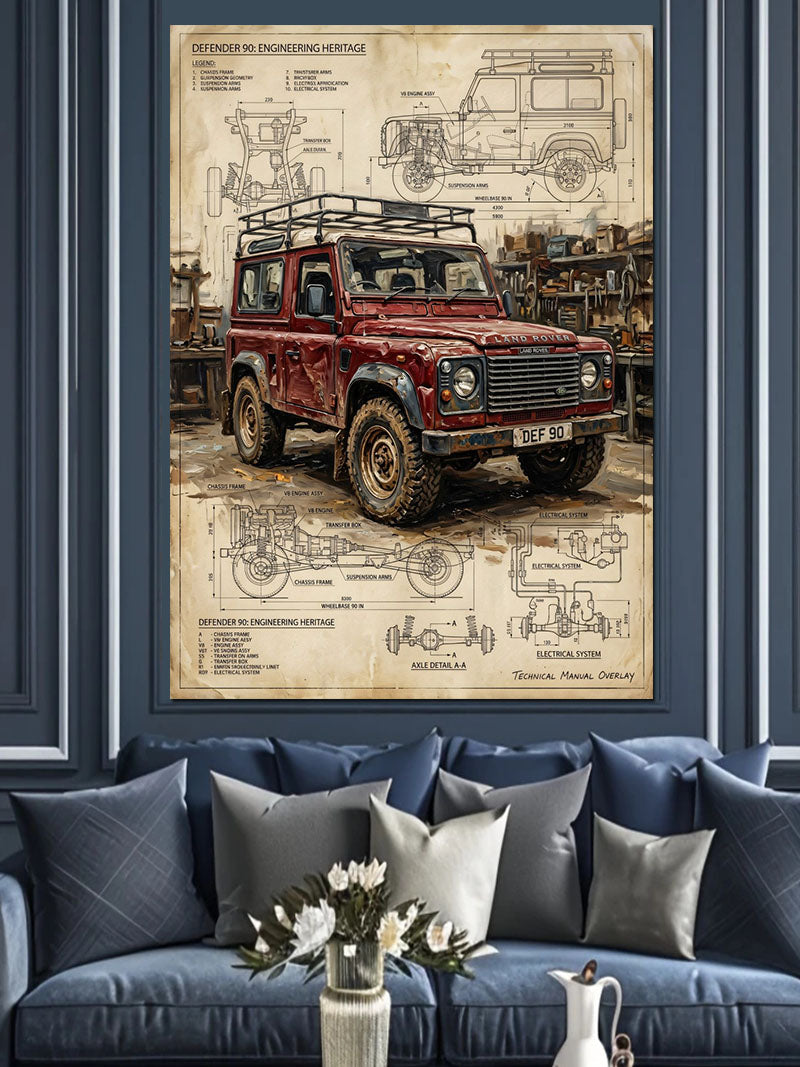 Kırmızı Araba Teknik Çizim Poster Kanvas Tablo