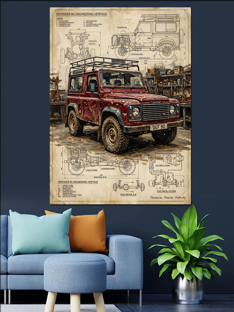 Kırmızı Araba Teknik Çizim Poster Kanvas Tablo