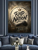 Rap Nation Mikrofonlu Taç Logo Kanvas Tablo