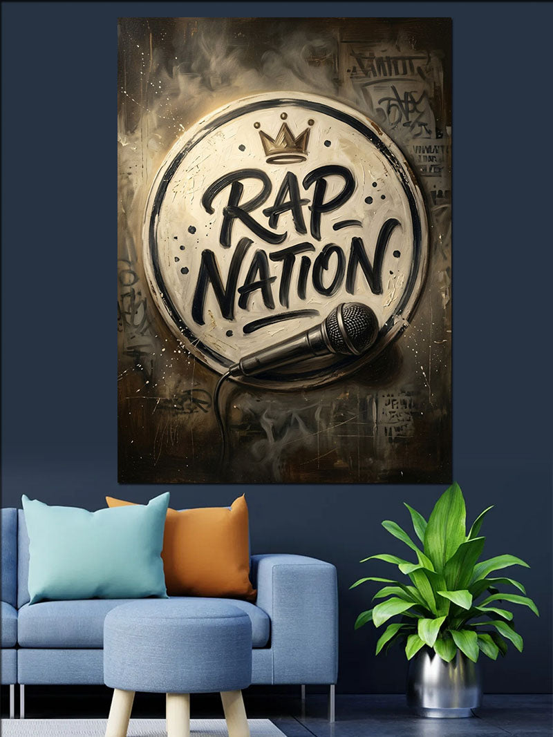 Rap Nation Mikrofonlu Taç Logo Kanvas Tablo