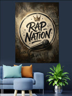 Rap Nation Mikrofonlu Taç Logo Kanvas Tablo