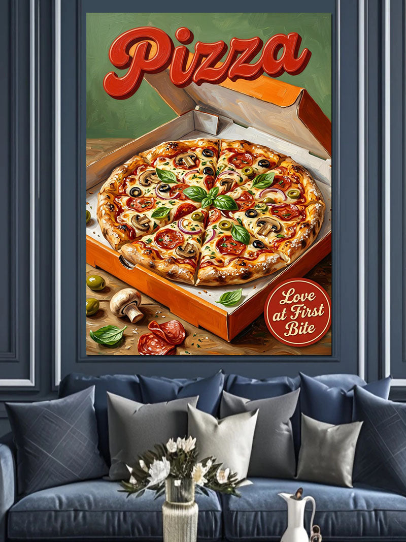 Kutuda Peynirli Pizza Dilimleri Afişi Kanvas Tablo