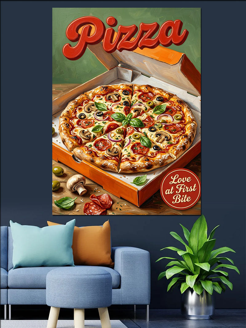 Kutuda Peynirli Pizza Dilimleri Afişi Kanvas Tablo