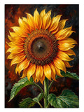 Koyu kırmızı fonda büyük sarı ayçiçeği çiçeği tablosu.