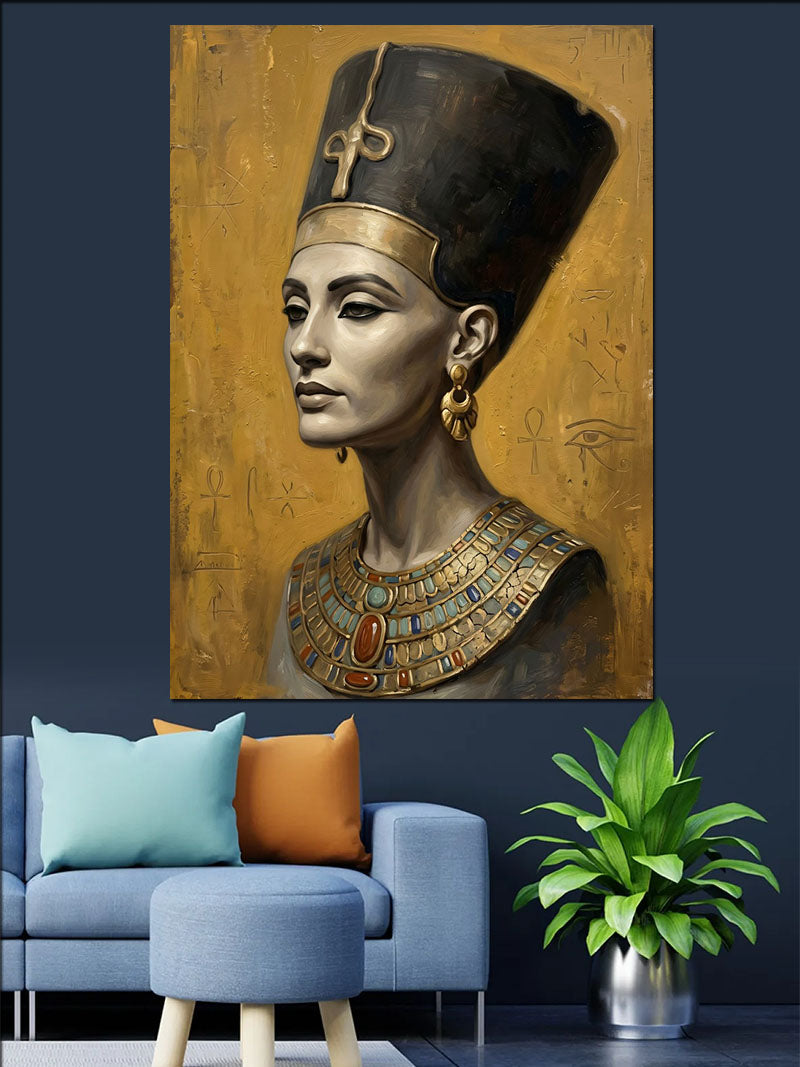 Altın Taçlı Nefertiti Portresi Tablosu Kanvas Tablo