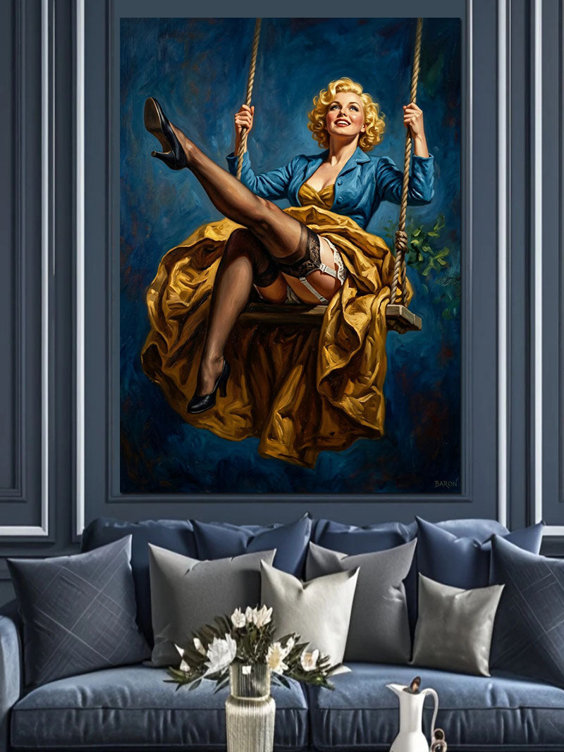 Salıncakta Sallanan Sarışın Marilyn Monroe Kanvas Tablo