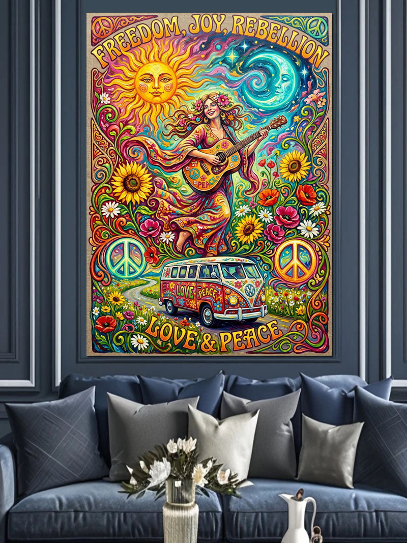 Hippie Love Peace Güneş Karavan Kanvas Tablo