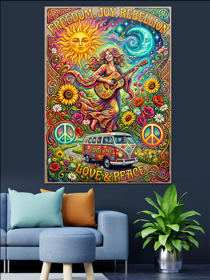 Hippie Love Peace Güneş Karavan Kanvas Tablo