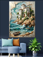 Duvar Deliğinden Ada Evi Manzarası Kanvas Tablo