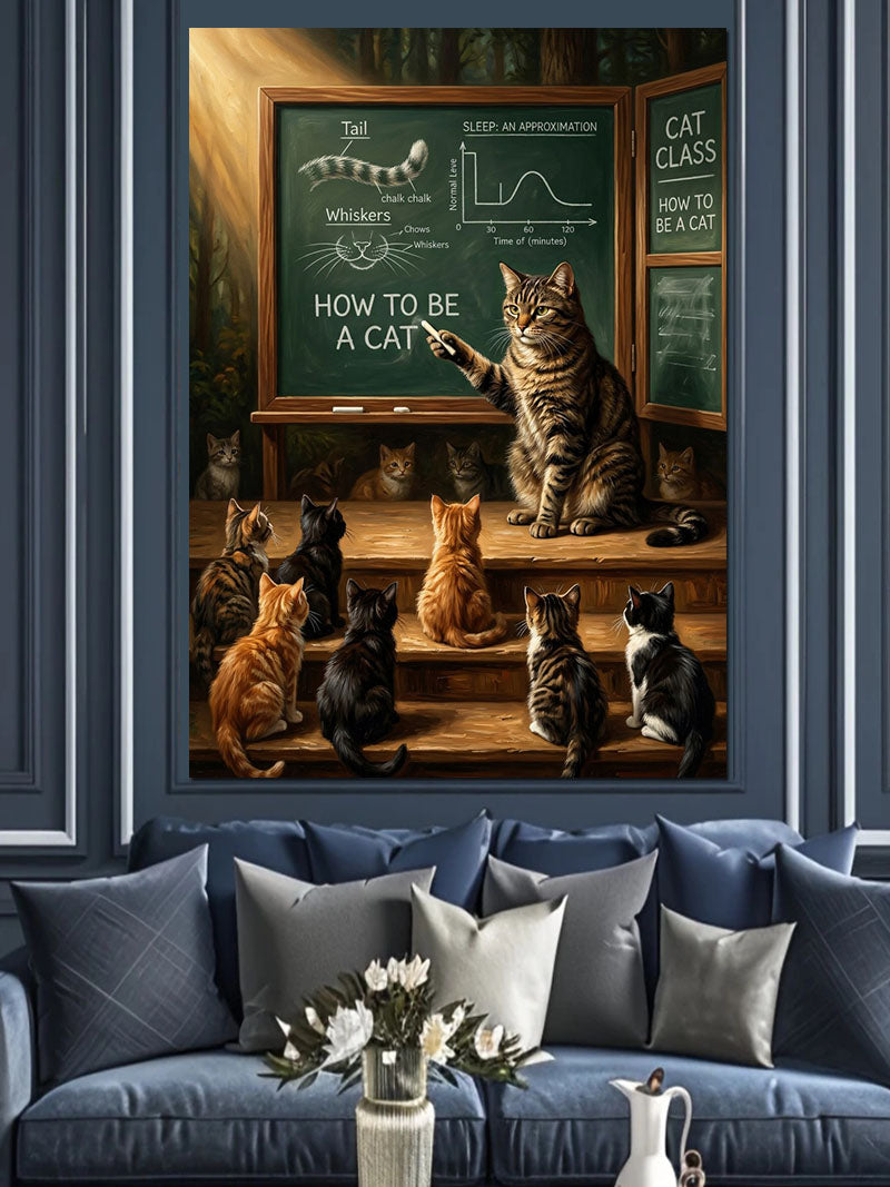 Kara Tahtada Kedi Dersi Sınıfı Kanvas Tablo