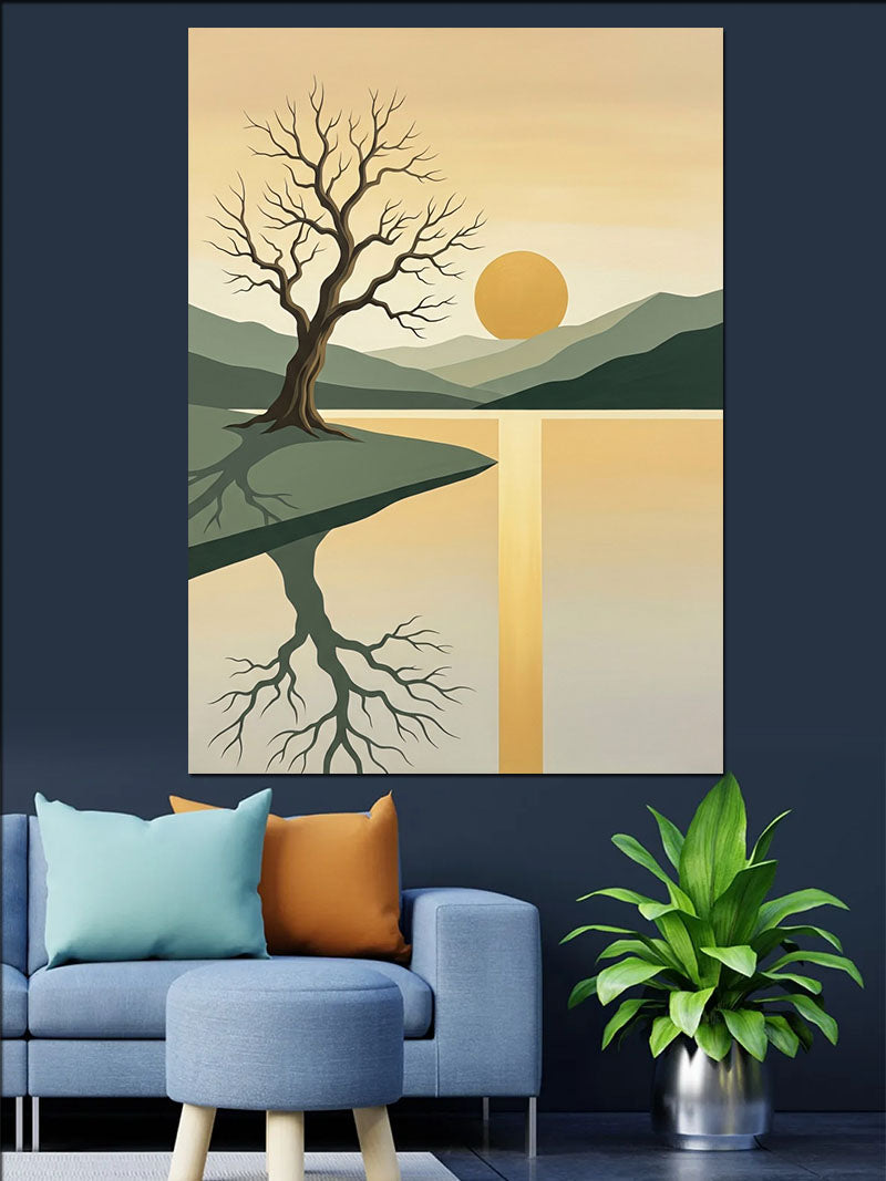 Göl Kenarında Kuru Ağaç Minimalist Kanvas Tablo