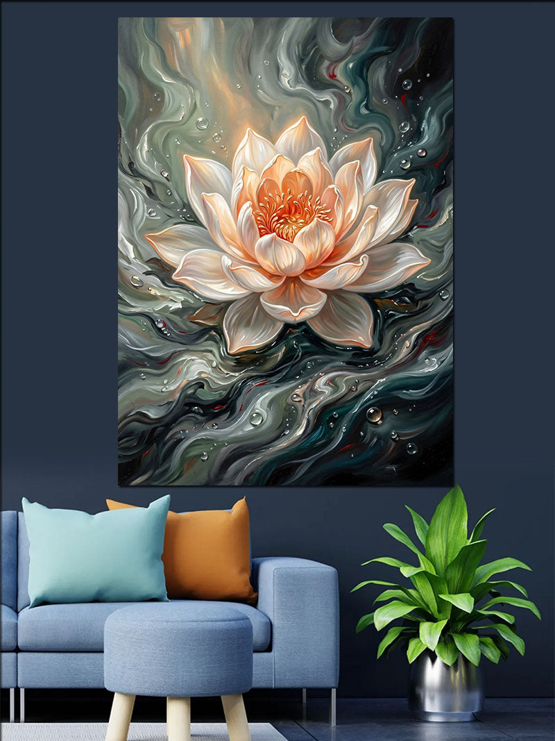 Suda Yüzen Beyaz Lotus Çiçeği Kanvas Tablo