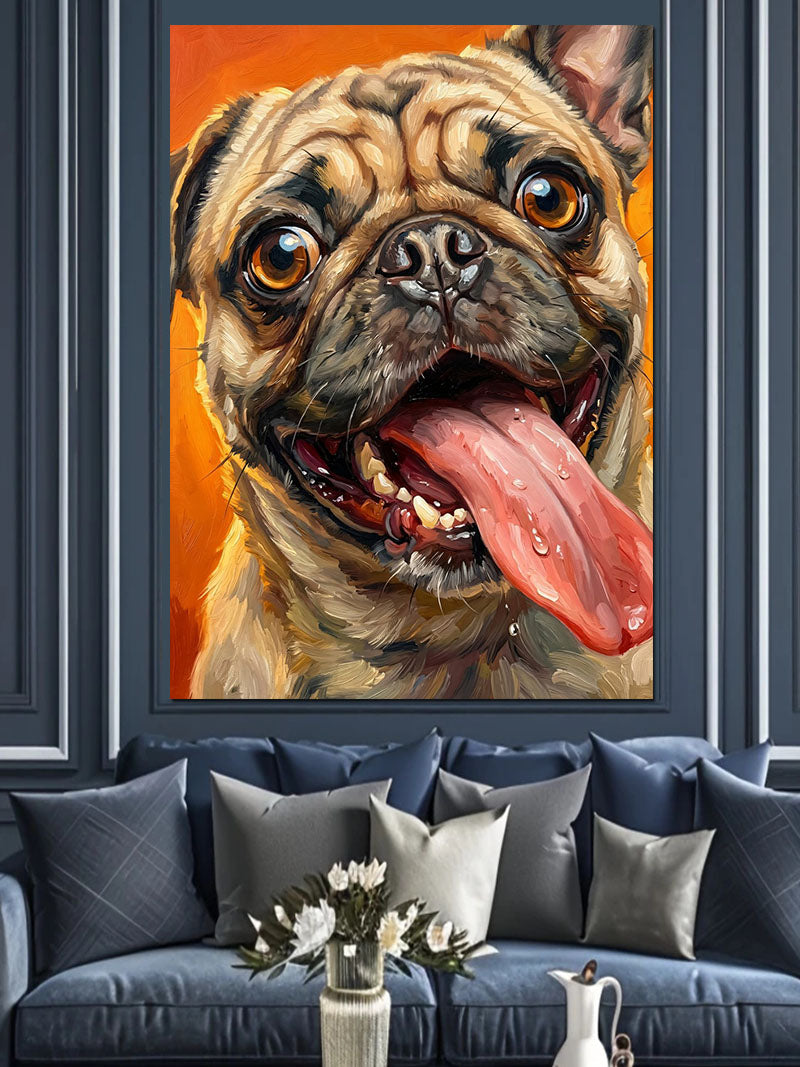 Dili Dışarıda Sevimli Pug Köpek Kanvas Tablo