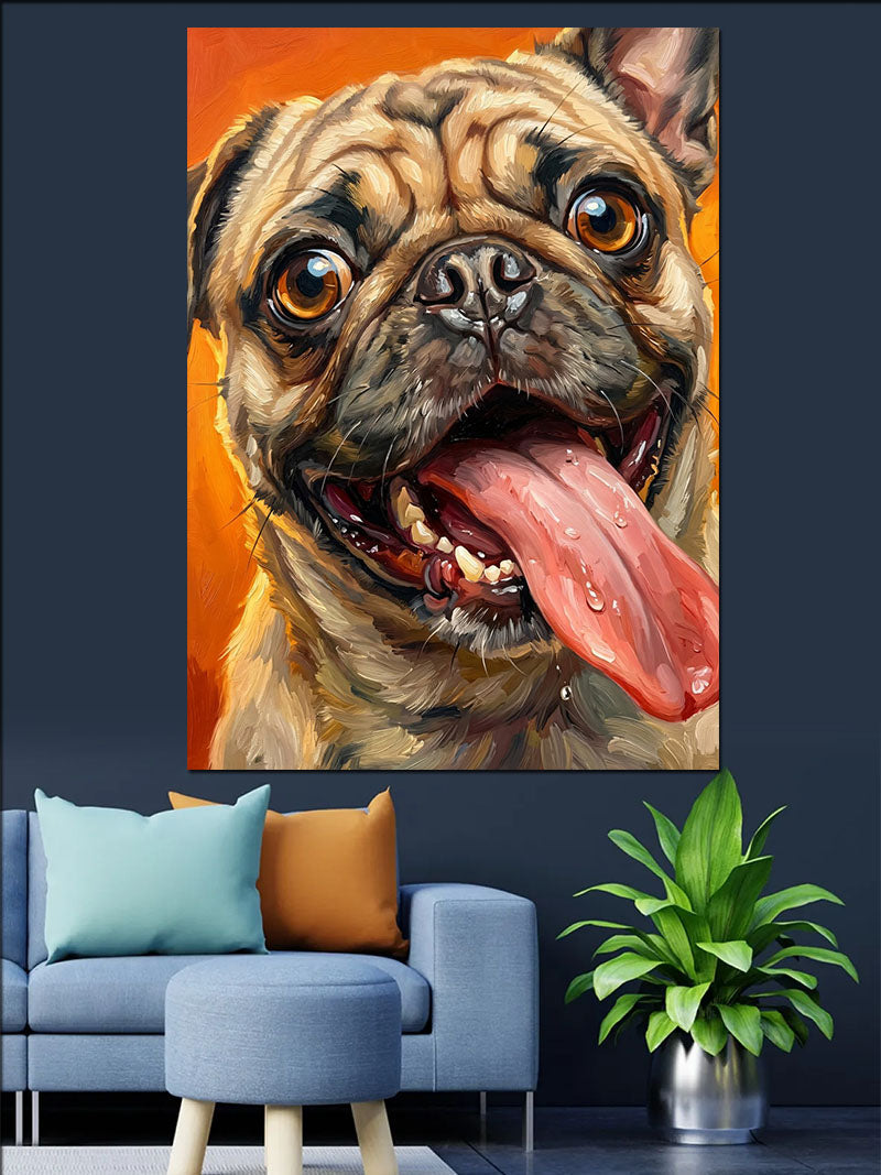 Dili Dışarıda Sevimli Pug Köpek Kanvas Tablo
