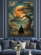 Dolunay Altında Meditasyon Yapan Adam Kanvas Tablo