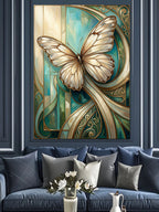 Mavi Altın Kelebek Art Nouveau Kanvas Tablo