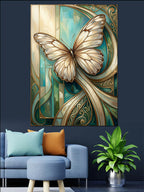 Mavi Altın Kelebek Art Nouveau Kanvas Tablo