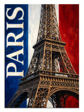 PARIS yazılı Eyfel Kulesi afişi mavi beyaz kırmızı poster tablosu.