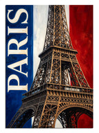 PARIS yazılı Eyfel Kulesi afişi mavi beyaz kırmızı poster tablosu.