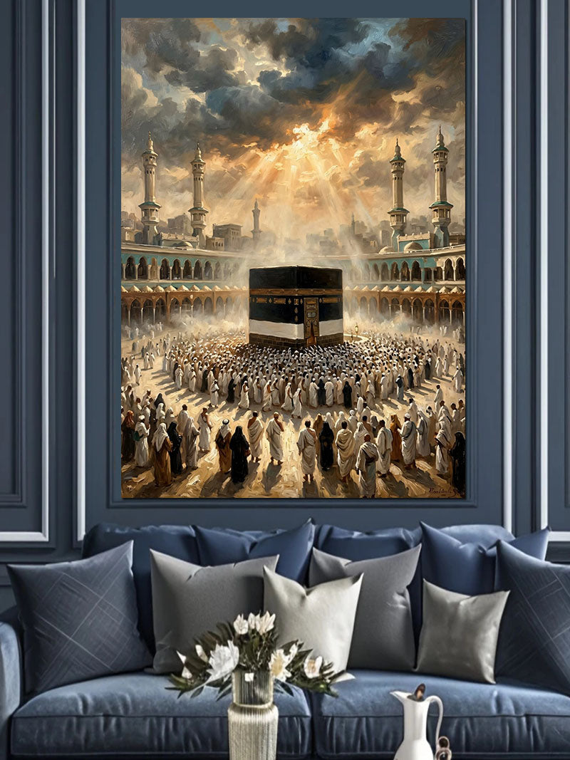 Işıklı Kabe ve Hac Kalabalığı Kanvas Tablo