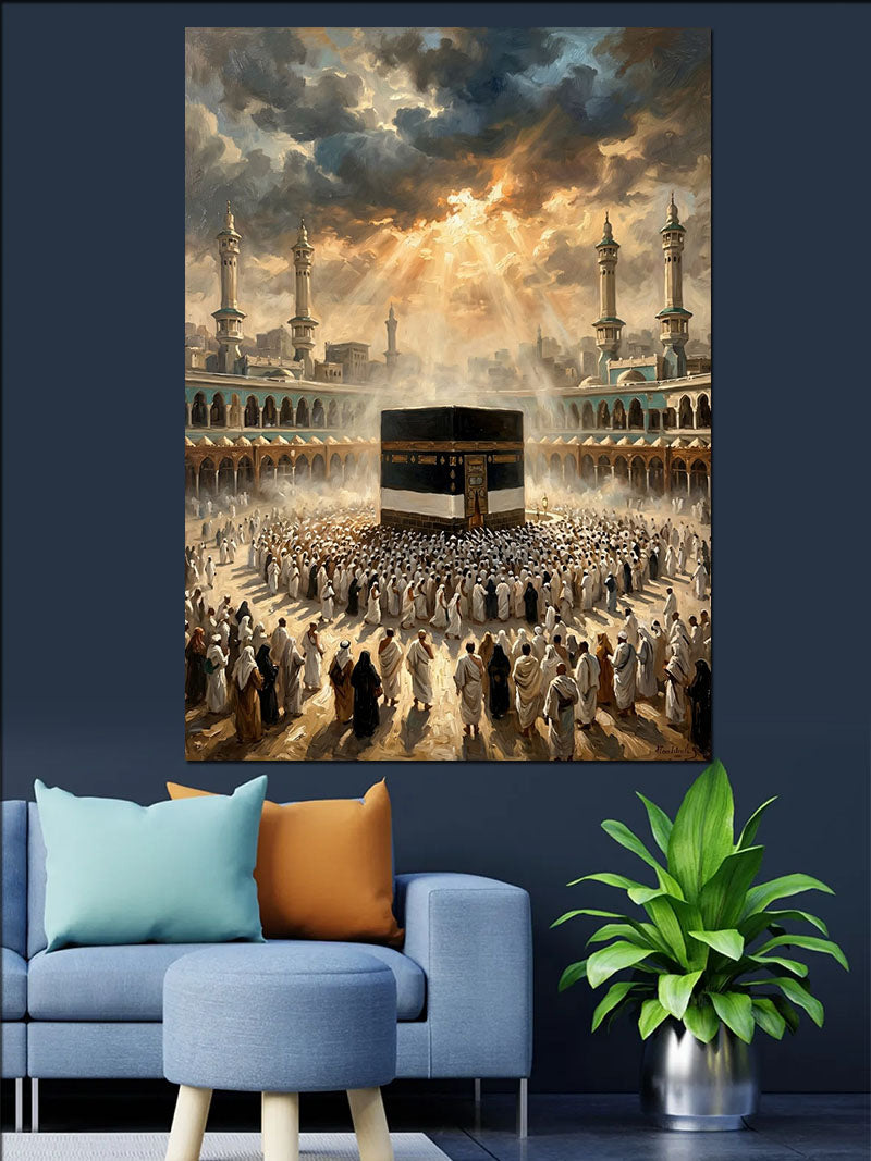 Işıklı Kabe ve Hac Kalabalığı Kanvas Tablo