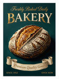 BAKERY yazılı taze ekmek somunu ve buğday afişi tablosu.