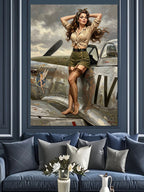 Savaş Uçağı Üzerinde Pin-up Kanvas Tablo