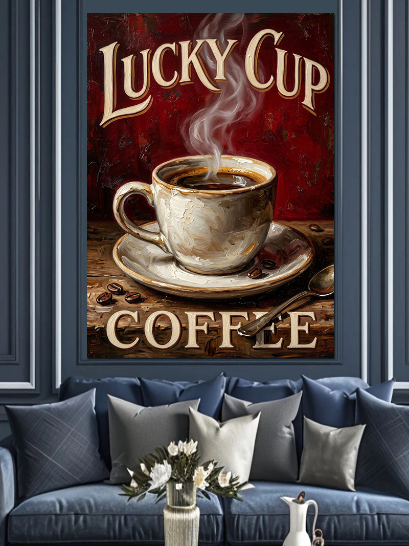 Lucky Cup Buharlı Kahve Afişi Kanvas Tablo