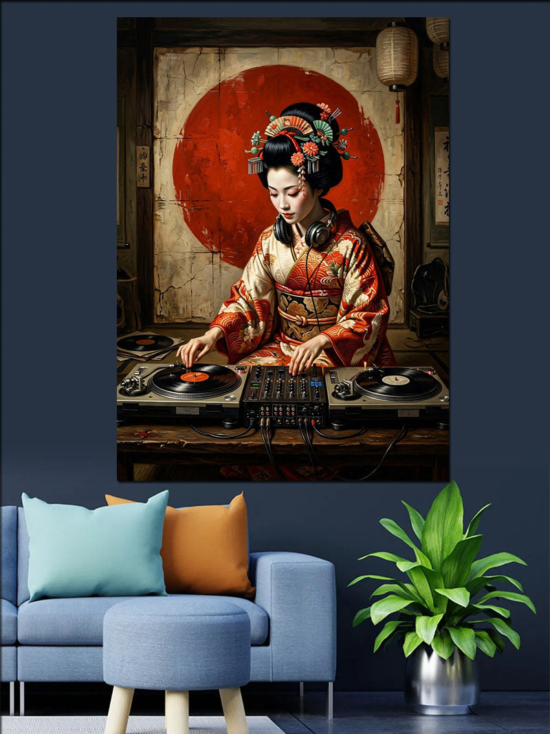 DJ Kabinde Japon Geyşa Kadın Kanvas Tablo