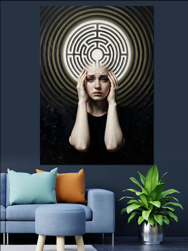 Labirent Haleli Kadın Portresi Tablosu Kanvas Tablo