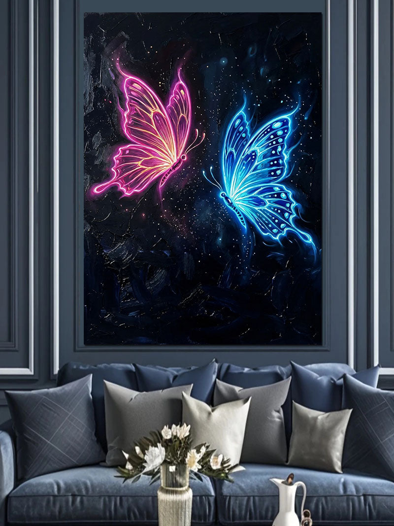 Gece Işıklı Neon Kelebekler Tablosu Kanvas Tablo