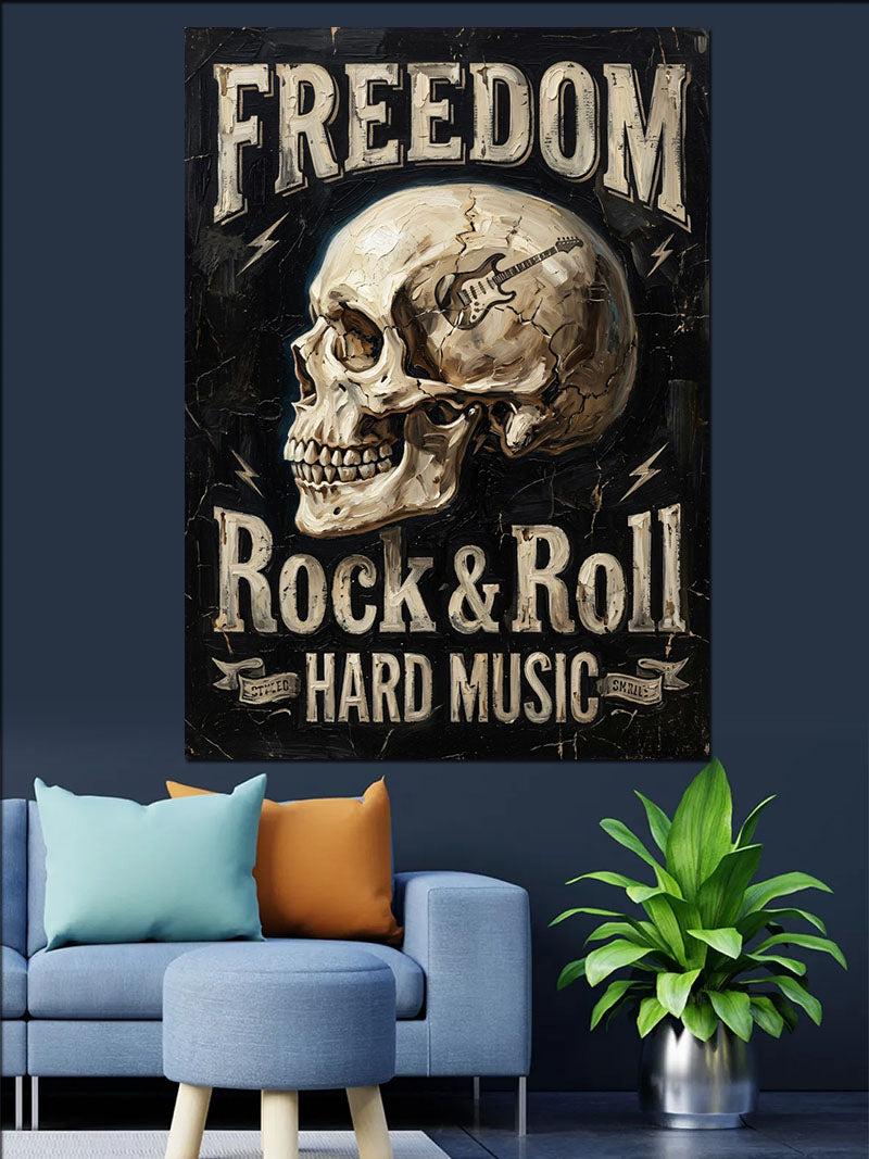 Freedom Rock Kafatası Afişi Tablosu Kanvas Tablo