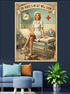 Beyaz Önlüklü Hemşire Pin-Up Poster Kanvas Tablo