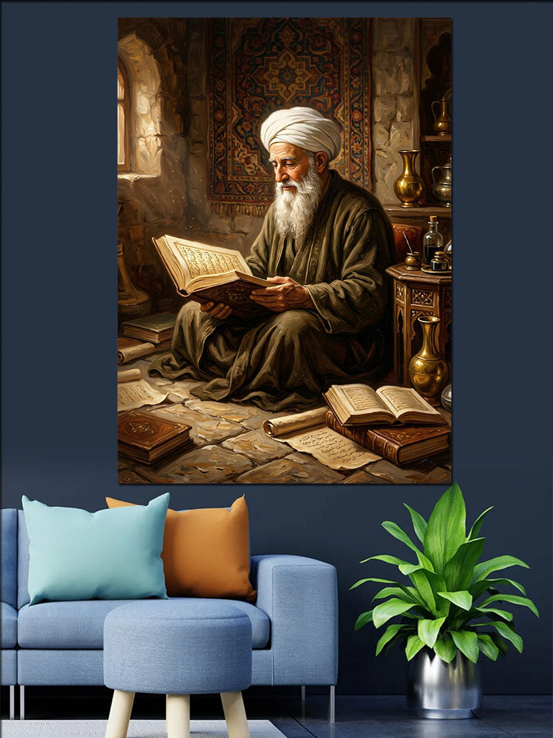 Kitap Okuyan Sarıklı Dede Tablosu Kanvas Tablo