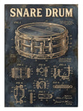 SNARE DRUM yazılı trampet davul teknik çizim vintage poster tablosu.