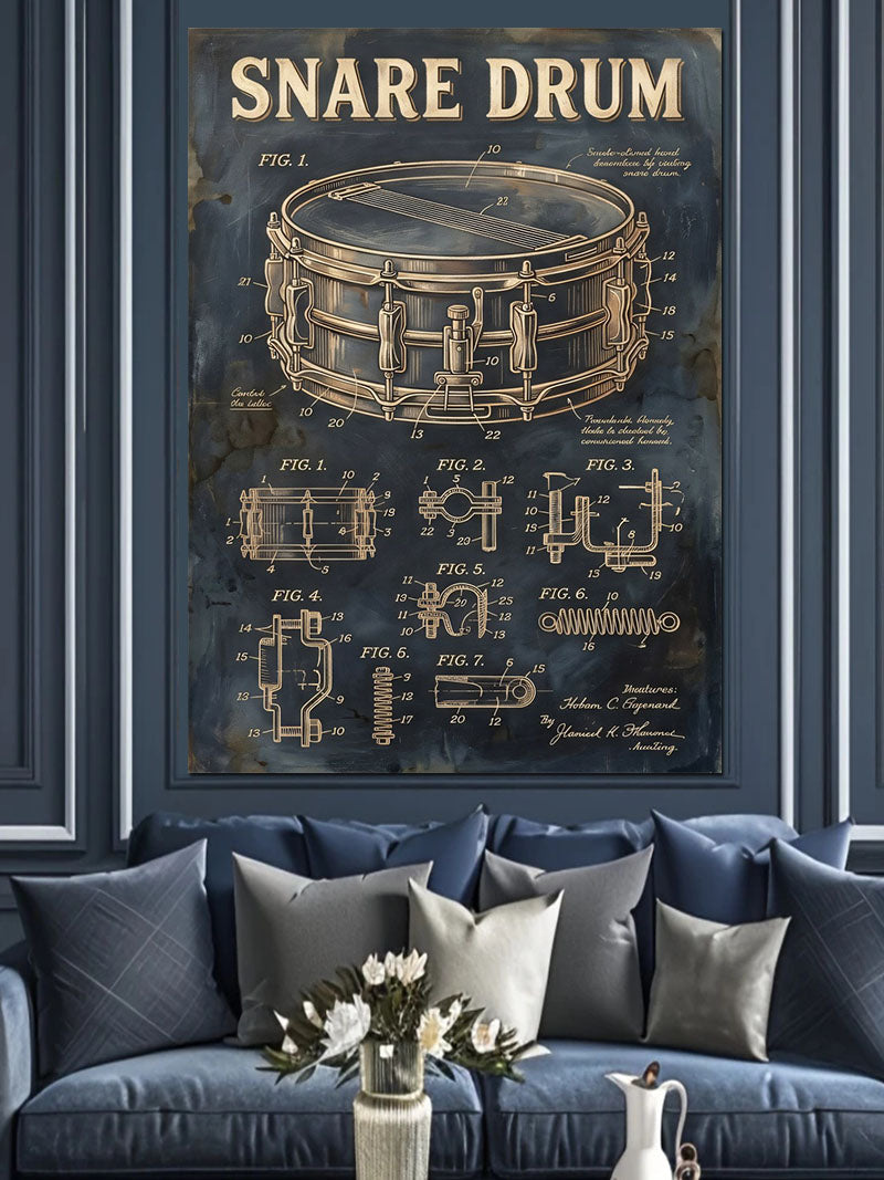 Snare Davul Teknik Çizim Poster Kanvas Tablo