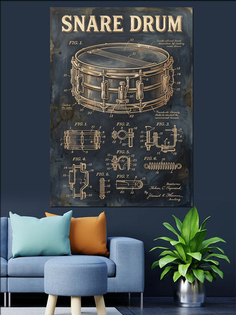 Snare Davul Teknik Çizim Poster Kanvas Tablo