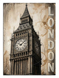LONDON yazılı ve sisli havada Big Ben saat kulesi Londra manzarası.