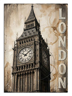 LONDON yazılı ve sisli havada Big Ben saat kulesi Londra manzarası.