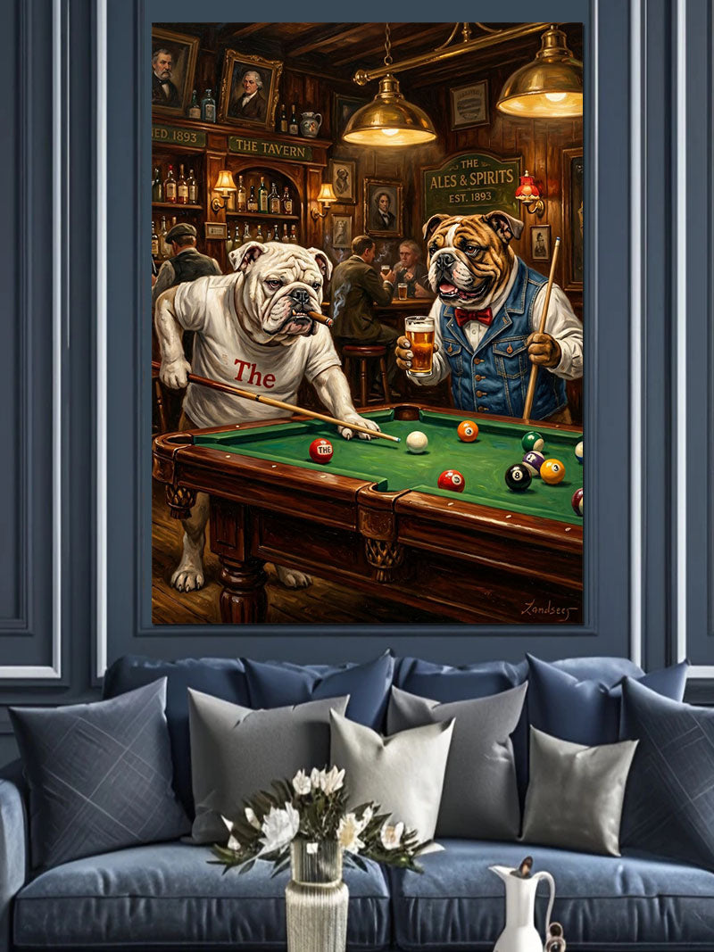Bilardo Oynayan Bulldog Köpekleri Tablosu Kanvas Tablo