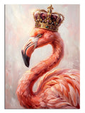 Başında taç olan pembe flamingo kuşu sevimli tablo.