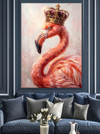 Taçlı Pembe Flamingo Kuşu Tablosu Kanvas Tablo