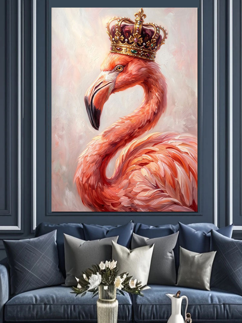 Taçlı Pembe Flamingo Kuşu Tablosu Kanvas Tablo