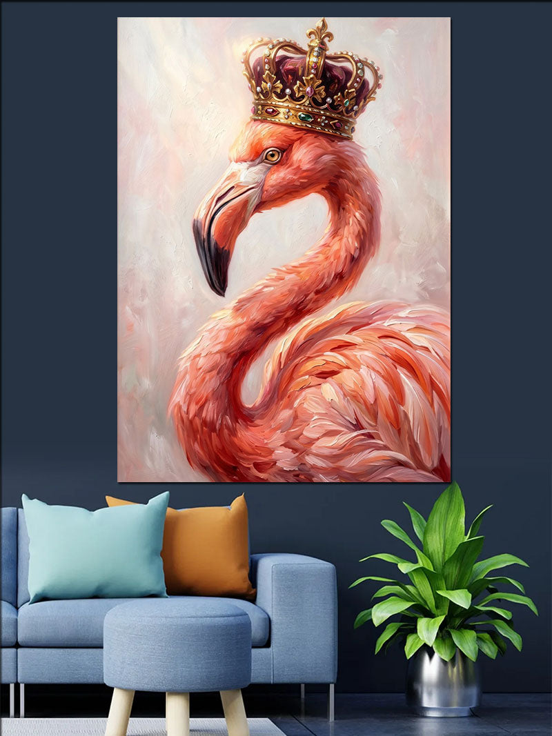 Taçlı Pembe Flamingo Kuşu Tablosu Kanvas Tablo