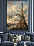 Eyfel Kulesi Paris Yazılı Poster Kanvas Tablo