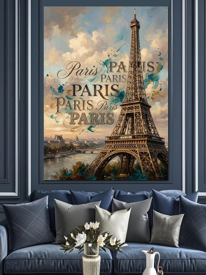 Eyfel Kulesi Paris Yazılı Poster Kanvas Tablo